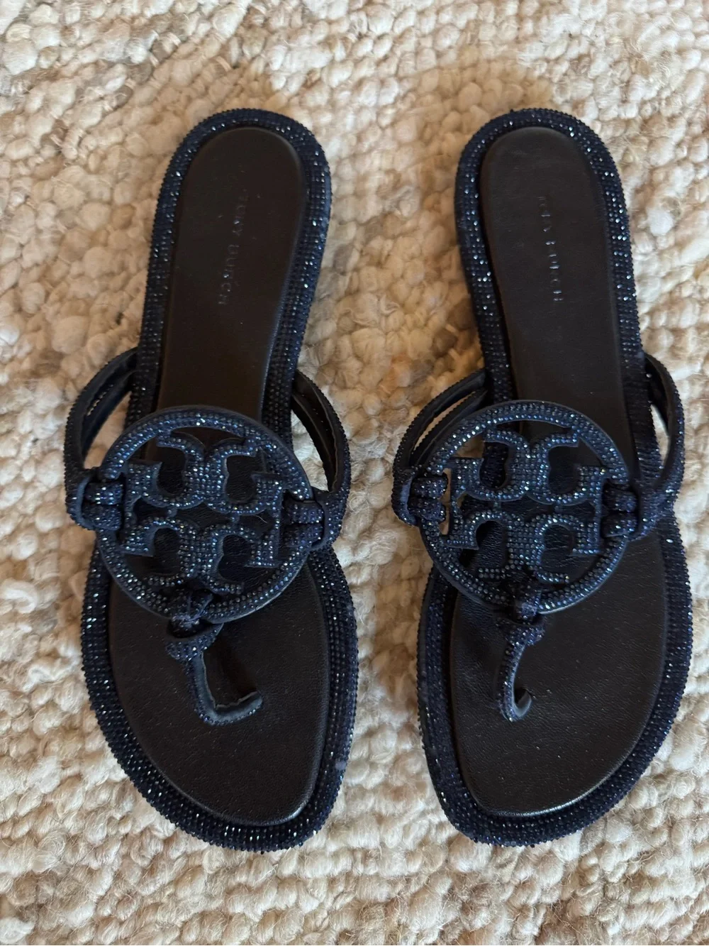 Tory Burch Miller Pave Knotted Crystal Flip Flop Perfect Navy NWOT
